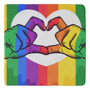 Rainbow Pride Hands Heart LGBTQ+ Love Gift Trivet