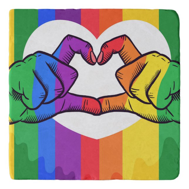 Rainbow Pride Hands Heart | LGBTQ+ Love Gift  Trivet (Front)