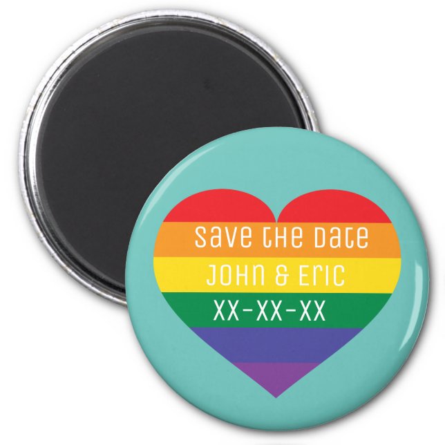 Rainbow Pride Heart Save the Date Magnet (Front)