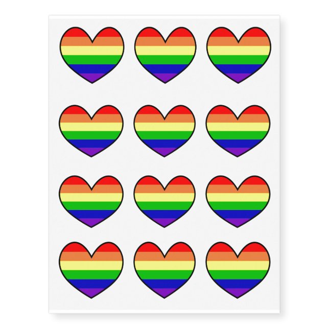 Rainbow Pride Hearts Temporary Tattoos (Front)
