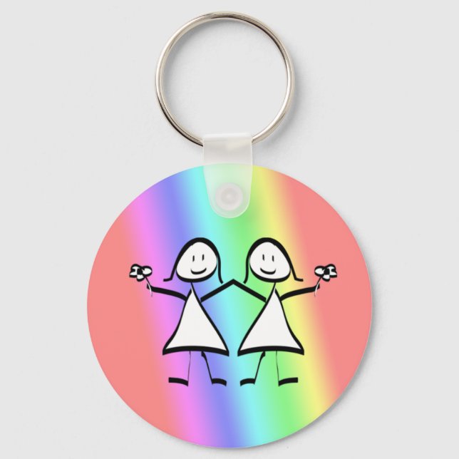 Rainbow Pride Lesbian Brides Keychain (Front)