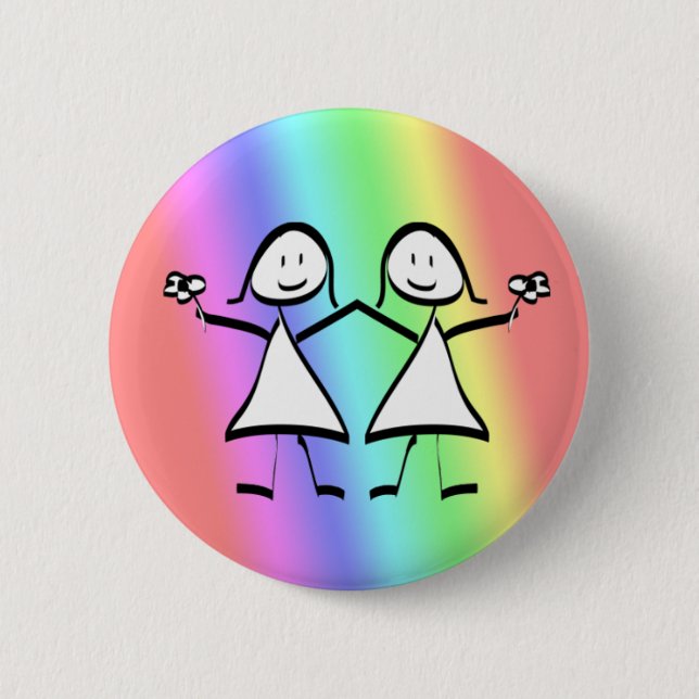 Rainbow Pride Lesbian Brides Pinback Button (Front)
