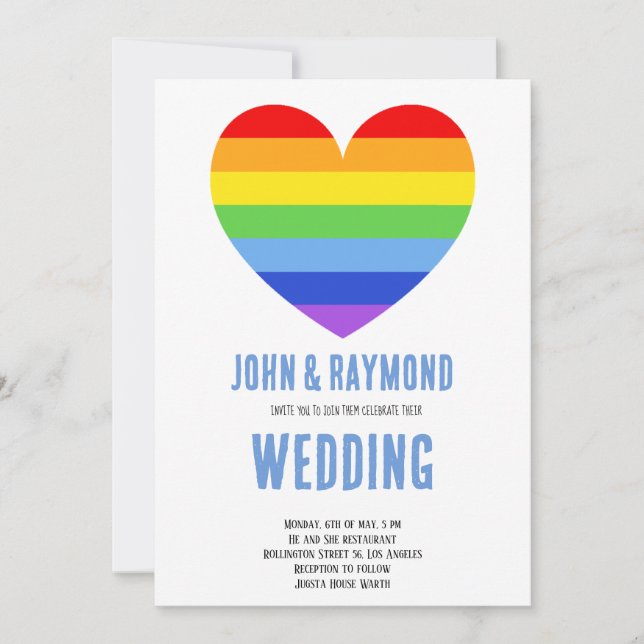 Rainbow Pride LGBT Flag Gay Wedding Invitation (Front)