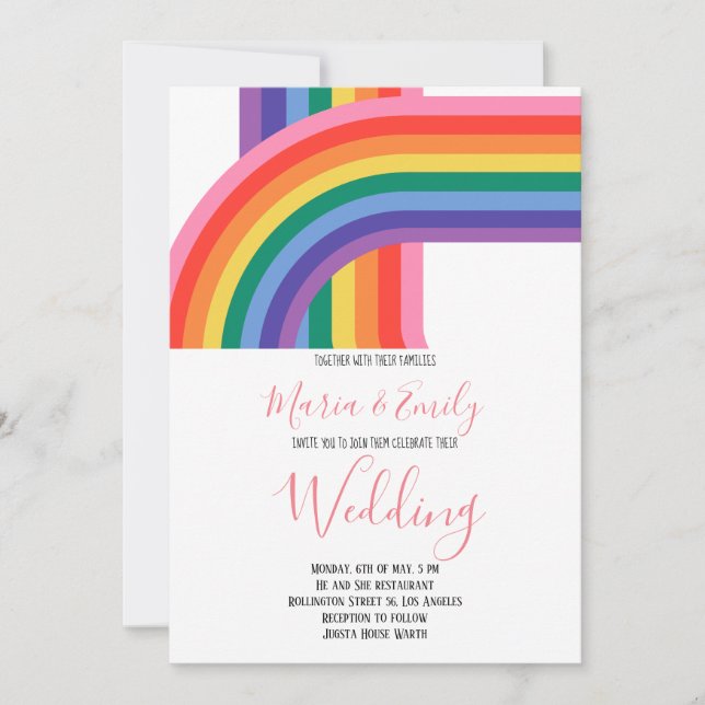 Rainbow Pride LGBT Flag Gay Wedding Invitation (Front)