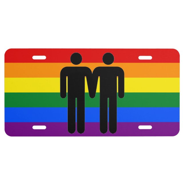 Rainbow Pride LGBT Gay Couple License Plate (Front)