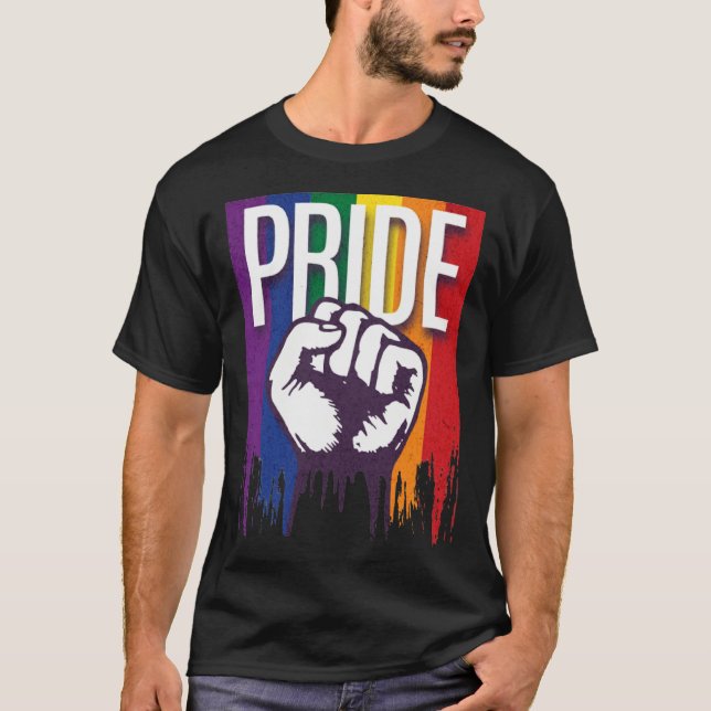 Rainbow Pride LGBTQ Flag Power to the People Fist  T-Shirt (Front)