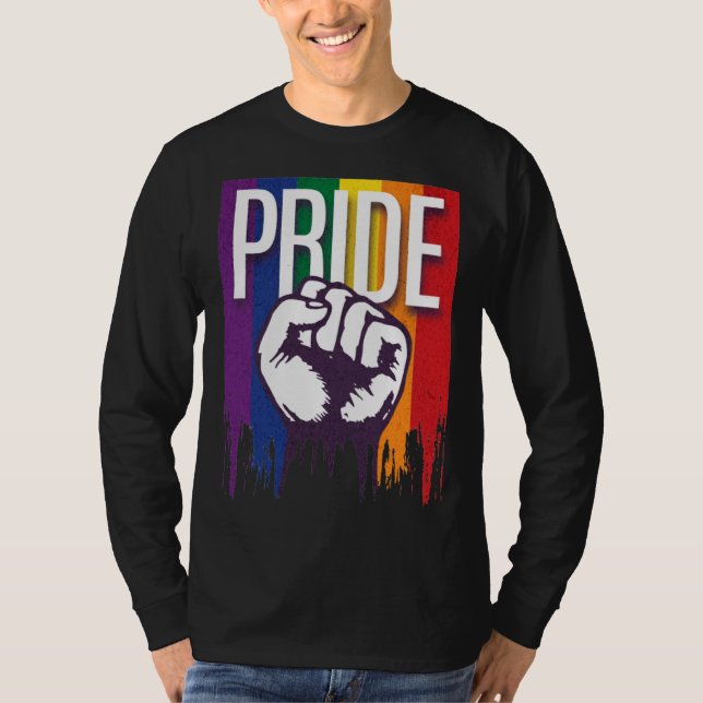 Rainbow Pride LGBTQ Flag Power to the People Fist  T-Shirt (Front)