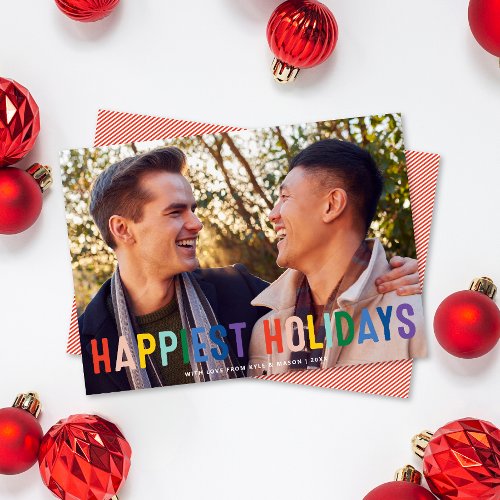 Rainbow Pride LGTBQ Happiest Holidays Photo Holiday Card