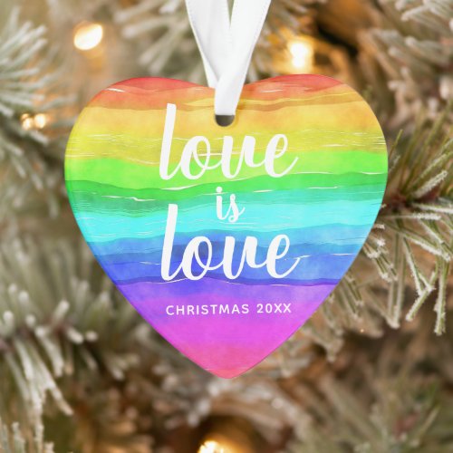 Rainbow Pride Love is Love Christmas Heart Shaped Ornament