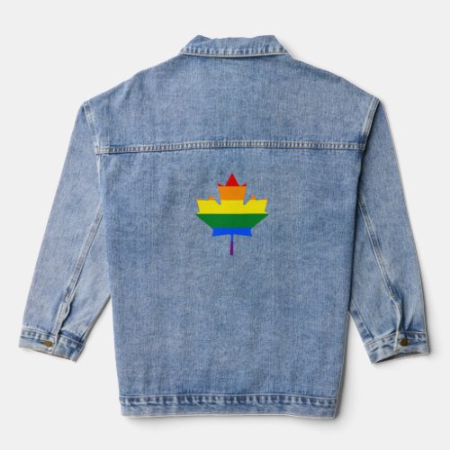 Rainbow pride maple leaf  denim jacket