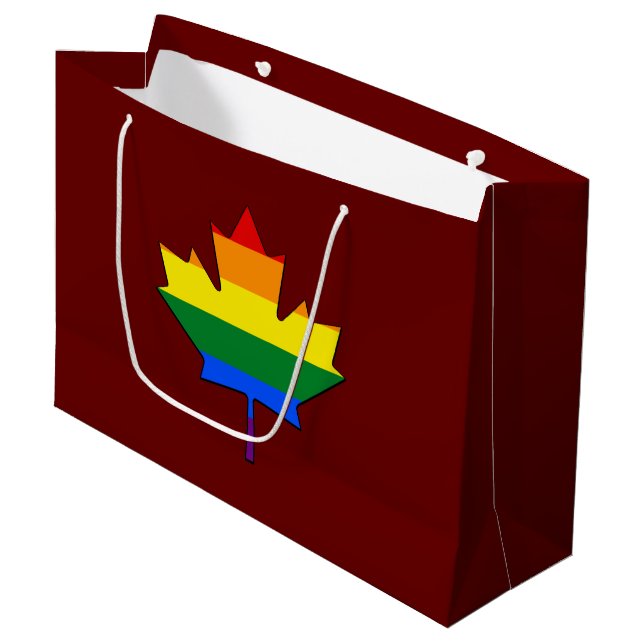 Rainbow pride maple leaf  large gift bag (Front Angled)