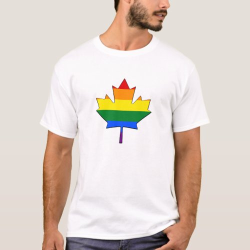 Rainbow pride maple leaf T_Shirt