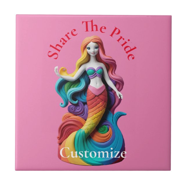 Rainbow Pride Mermaid Thunder_Cove  Ceramic Tile (Front)