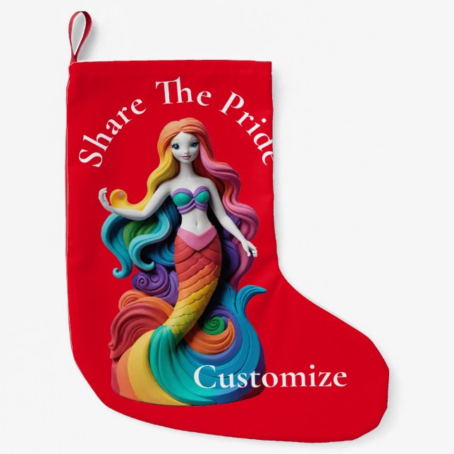 Rainbow Pride Mermaid Thunder_Cove  Small Christmas Stocking (Front)
