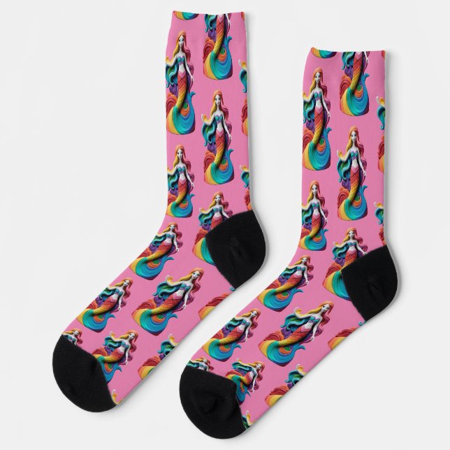 Rainbow Pride Mermaid Thunder_Cove  Socks (Left)