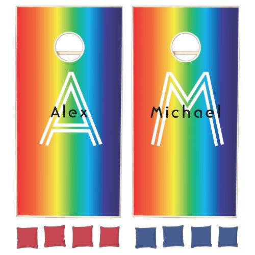 Rainbow Pride Modern Custom Monogram Cute Trendy Cornhole Set