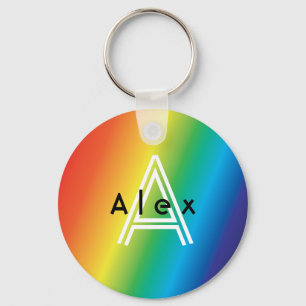 Rainbow Pride Modern Custom Monogram Cute Trendy Keychain