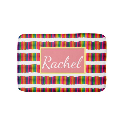 Rainbow pride month back to school add name text bath mat