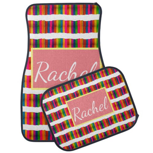 Rainbow pride month back to school add name text car floor mat