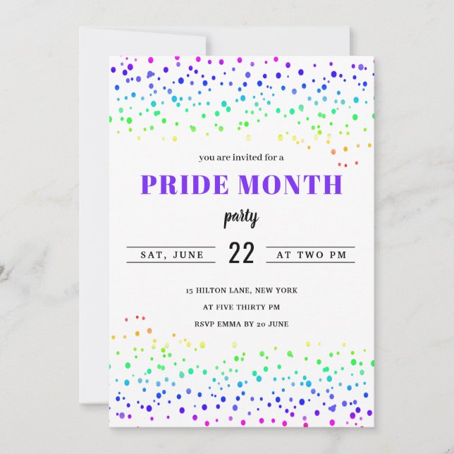 rainbow pride month gay parade fun confetti modern invitation (Front)