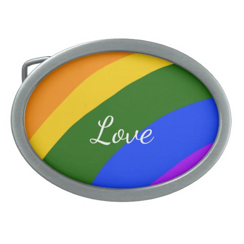 Rainbow pride month love add name text art belt buckle