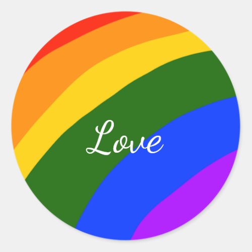 Rainbow pride month love add name text art classic round sticker