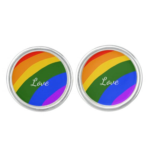 Rainbow pride month love add name text art cufflinks