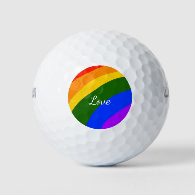 Rainbow pride month love add name text art golf balls (Front)