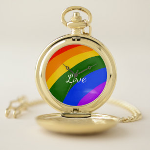 Rainbow pride month love add name text art pocket watch