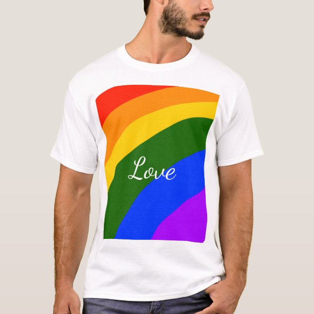 Rainbow pride month love add name text art T-Shirt (Front)