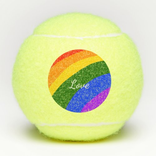 Rainbow pride month love add name text art tennis balls
