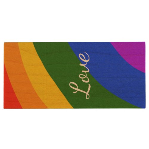 Rainbow pride month love add name text art wood flash drive