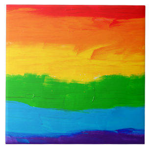 Rainbow Pride Oil Paint Ceramic Tile – Colorful