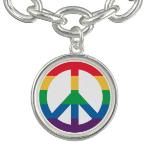 Rainbow Pride Peace Sign Charm Bracelet