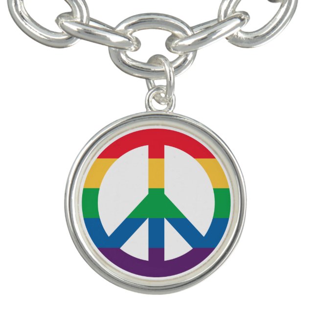 Rainbow Pride Peace Sign Charm Bracelet (Design)