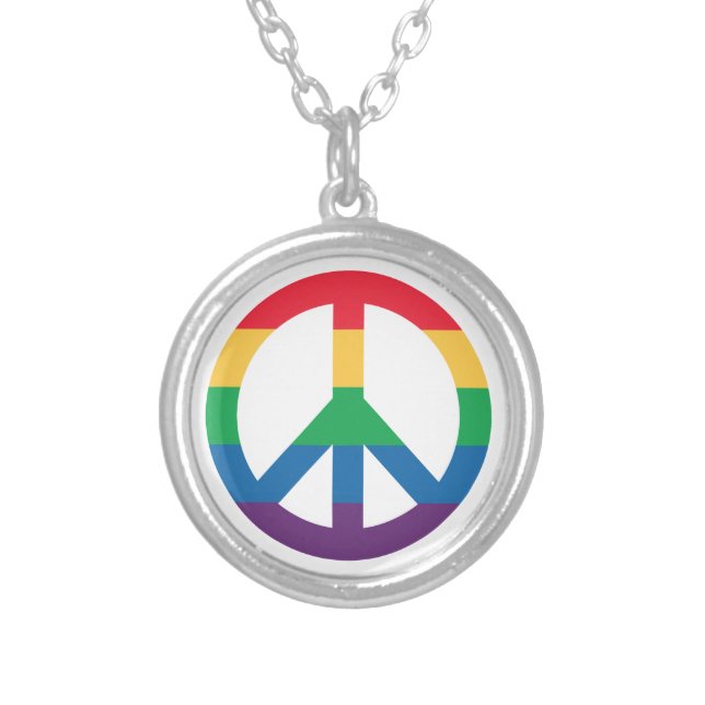 Rainbow Pride Peace Sign Necklace (Front)