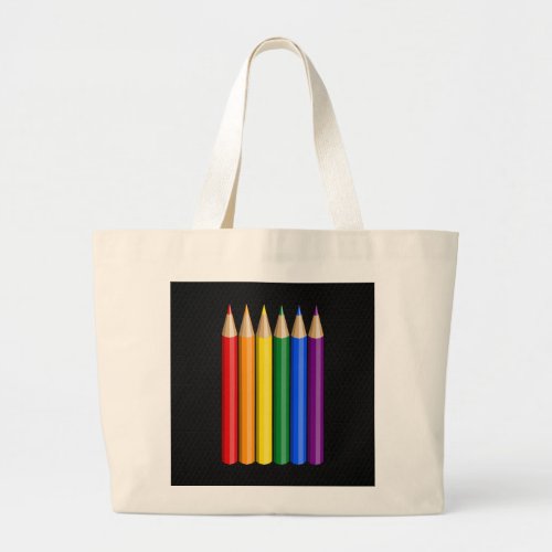 Rainbow pride pencils  large tote bag