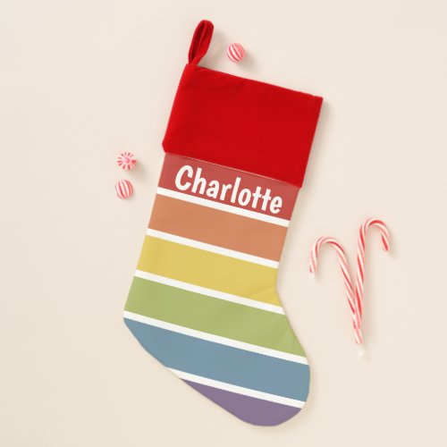 Rainbow Pride Personalized Retro Muted Colors Christmas Stocking