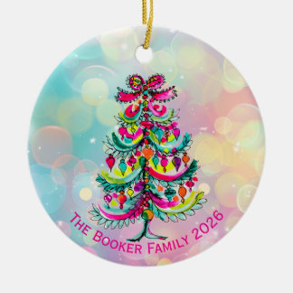 Rainbow Pride Pink Christmas Tree Ceramic Ornament