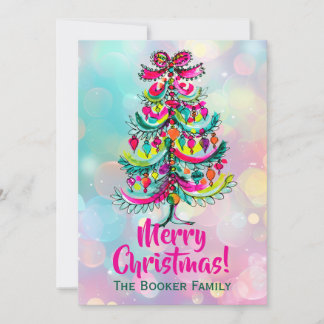 Rainbow Pride Pink Christmas Tree Holiday Card