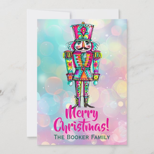 Rainbow Pride Pink Nutcracker Christmas Holiday Card (Front)
