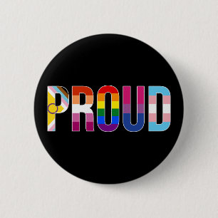 Rainbow Pride 'Proud': LGBTQ Flag Colors Lettering Button