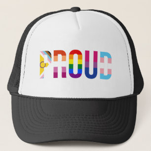 Rainbow Pride 'Proud': LGBTQ Flag Colors Lettering Trucker Hat