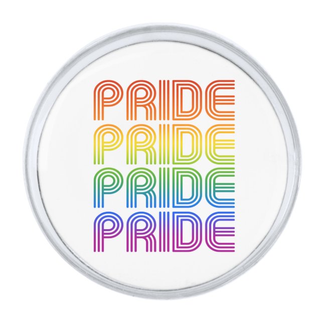 Rainbow Pride Retro Silver Finish Lapel Pin (Front)