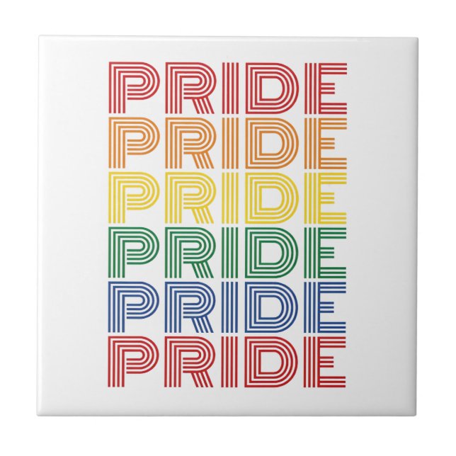 Rainbow Pride Retro Typography Vector Design_1 Ceramic Tile (Front)