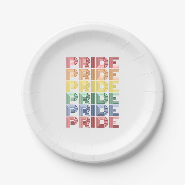 Rainbow Pride Retro Typography Vector Design_1 Paper Plates (Front)