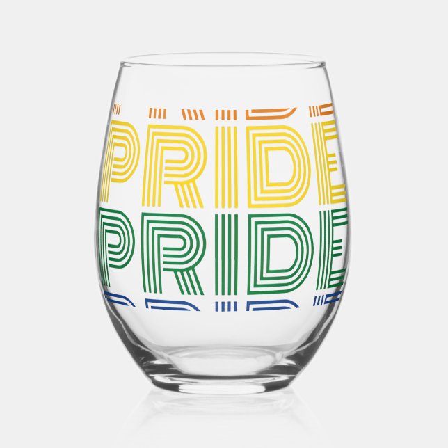 Rainbow Pride Retro Typography Vector Design_1 Stemless Wine Glass (Front)
