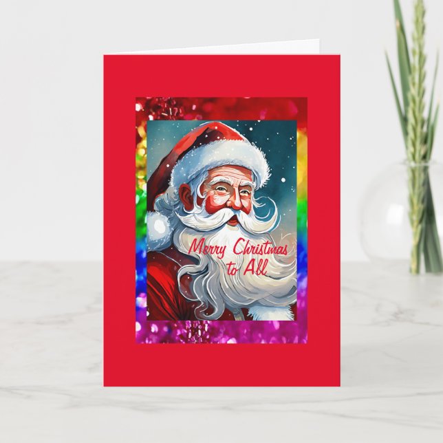 Rainbow Pride Santa 5" x 7" Christmas Card (Front)