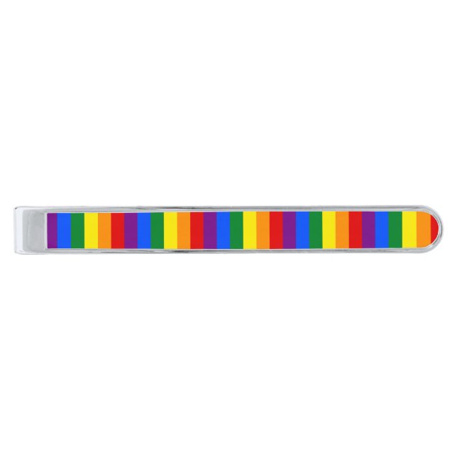 Rainbow Pride Silver Finish Tie Bar (Front)