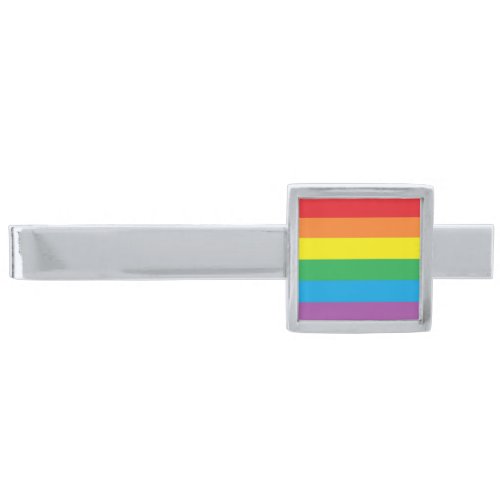 Rainbow Pride Silver Finish Tie Bar